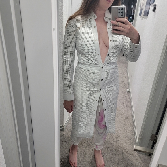 CELINE '00 Michael Kors Perforated Leather Button Up Runway Dress White RARE - Picture 13 of 13